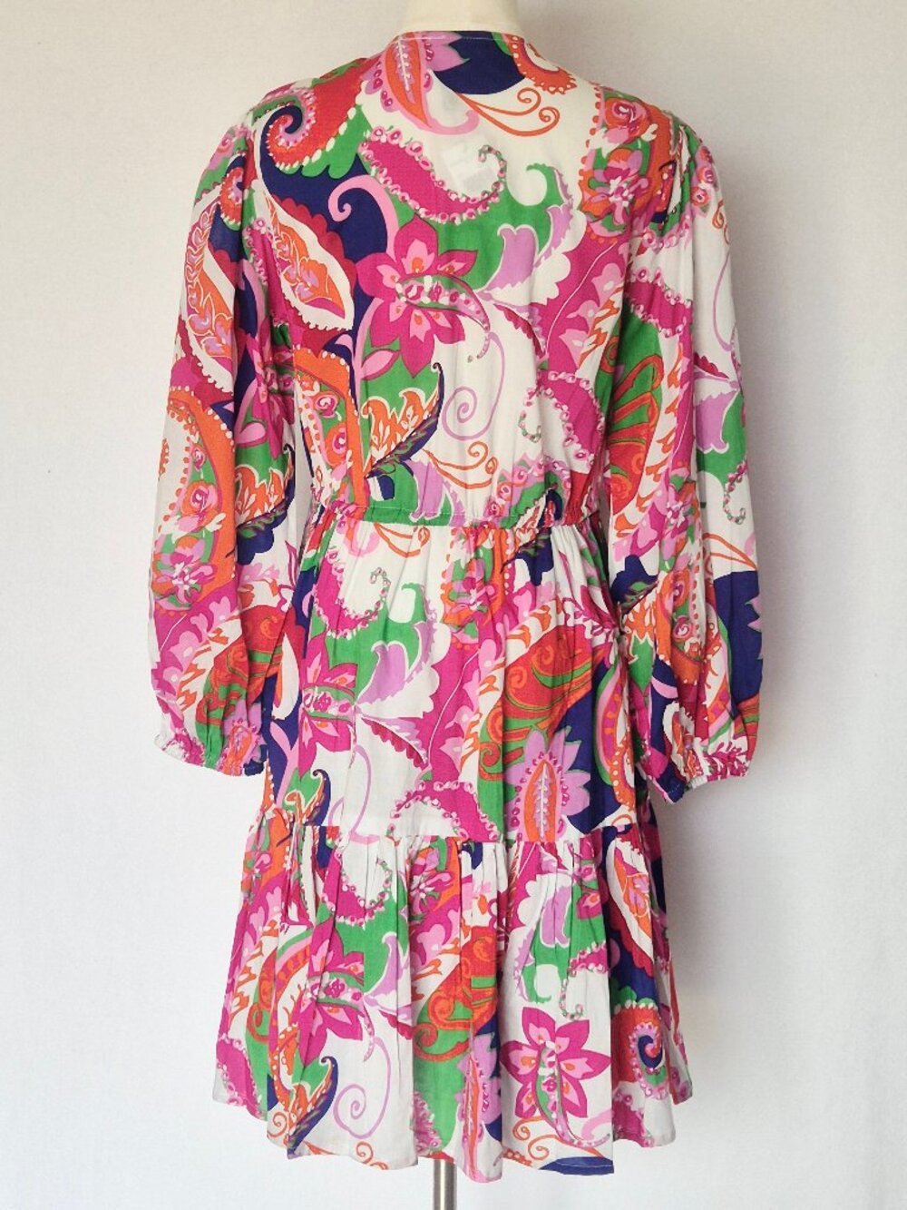 NEW Kaktus Beaded Floral Bohemain Tassel Tiered Mini Dress Long Puff Sleeve - Picture 7 of 14